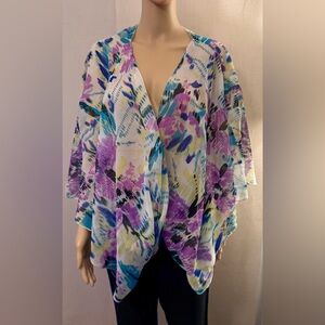 Blues & purples floral kimono duster. Sz. L/XL